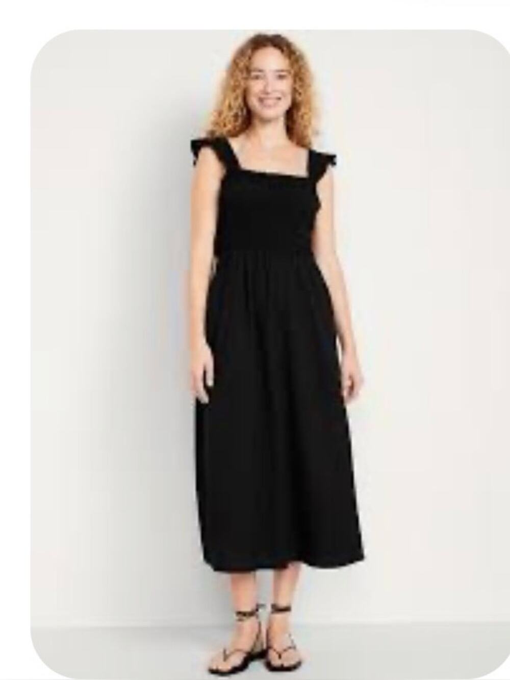 Old Navy Black Fit & Flare Lightweight Stretch Smocked Midi Dress size Large NWT